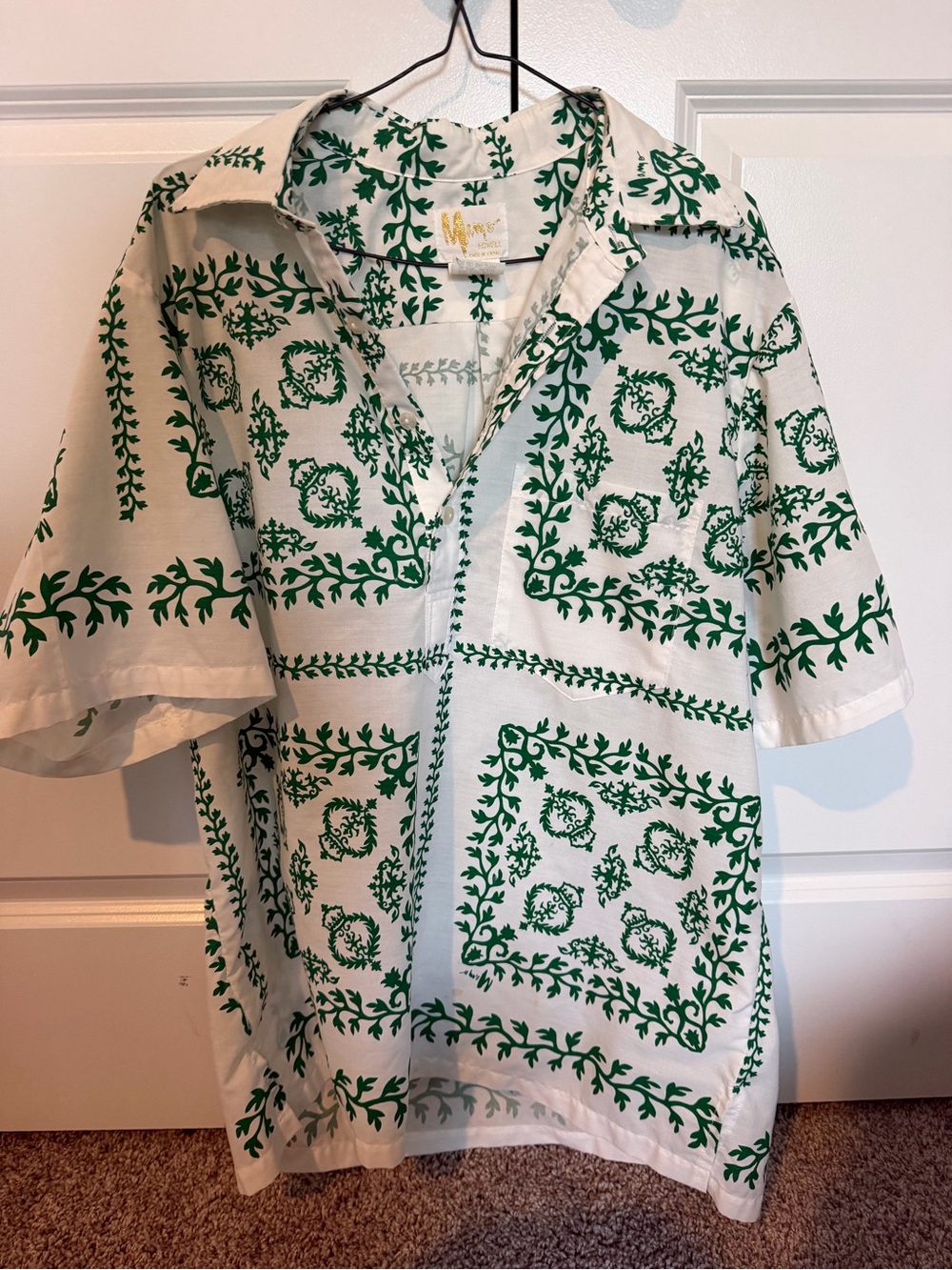 Mamo Howell Made in Hawaii Aloha Camp Shirt Men’s XL White Green Resort